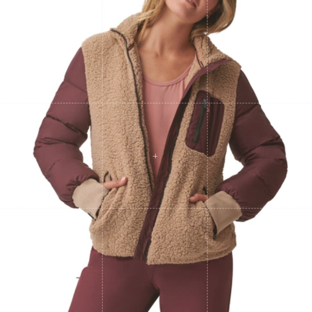 BASS OUTDOOR Womens Sherpa Puffer Jacket XS Tan Red Zip-up Quilted NWT